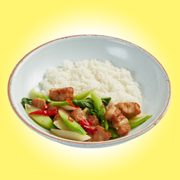 ข้าวราดผัดคะน้าหมูกรอบเจ