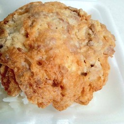 ไข่เจียวหมูสับ+เบคอนราดข้าว