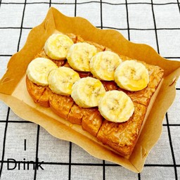 ปังปิ้งเนย+เนยถั่ว+กล้วยหอม+น้ำผึ้ง