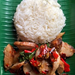 ข้าวราดกะเพราคอหมูย่าง