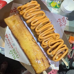 ปังปิ้งเสียบไม้นม+ชาไทย