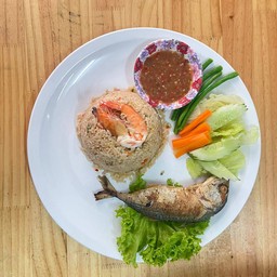 ข้าวบูดู + ผักรวม + ปลาทอด