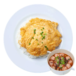 ข้าวไข่เจียว+ต้มแซ่บหมูเด้ง