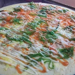 แป้งนมสด+แยมวนิลา+ยำสาหร่าย+ไข่กุ้ง+ปูอัด+ซอสมายองเนส+ซอสพริก