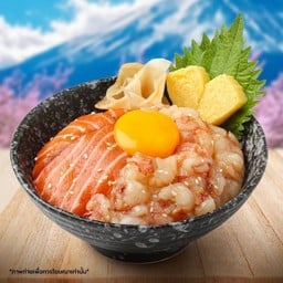 ข้าวหน้าแซลมอน&กุ้งหวานดองซีอิ๊วญี่ปุ่น