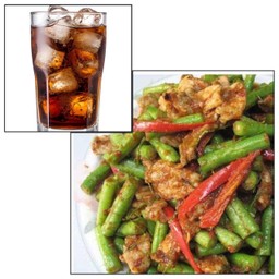 ชุดข้าวผัดพริกแกงหมูชิ้นถั่วฝักยาว+โค้ก