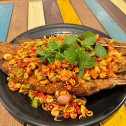 Deep Fried Sea Bass With Spicy Herb Salad