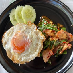 กะเพราะคอหมูย่างราดข้าว