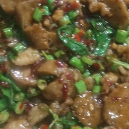 ข้าว ผัดกระเพราลูกชิ้นเนื้อ หมูสับ