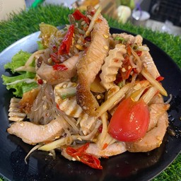 ตำเส้นเล็กคอหมูย่าง+หมูยอ