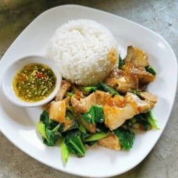 ข้าวราดคะหน้าหมูกรอบ/米飯上面放著脆皮豬肉