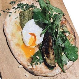 Flat Bread with Guacamole + Poached Egg and Grilled Eggplant