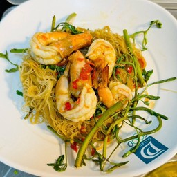 หมี่กระเฉดกุ้ง/蝦子含羞草面/Stir-fried morning glory with shrimp