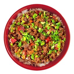 อร่อยยกนิ้ว -  ข้าวหน้า คั่วเนื้อสับพริกกระเทียม