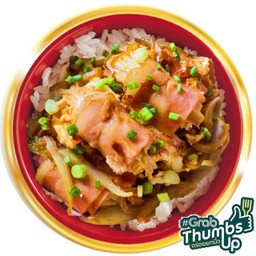 อร่อยยกนิ้ว - ข้าวหน้า หมูพันเห็ดเข็มทอง ซอสญี่ปุ่น