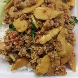 ข้าวราดกะเพราหน่อไม้สด