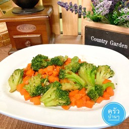 ผัดผัก บร็อคโคลี่+แครอท+เห็ด (เจ)