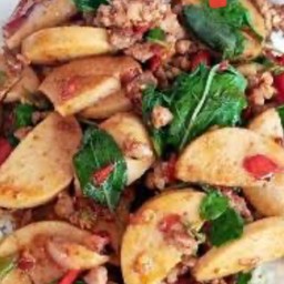 ข้าวกระเพราหมูยอ+หมูสับ