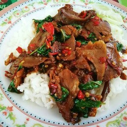 กระเพราคอหมูย่าง