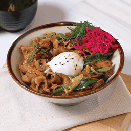 ข้าวหน้าสันคอหมูสไลด์+ไข่ออนเซ็น