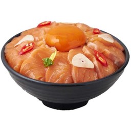 ข้่าวหน้าปลาแซลมอนสด 70g +ไข่ดอง+ซีฟู้ด+โชยุ