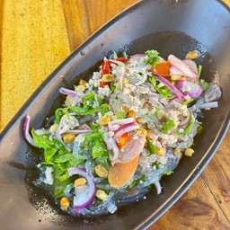 ยำเส้นแก้วหมูสับ+ไส้กรอก