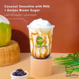 มะพร้าวน้ำหอมปั่น บุกบราวน์ชูก้า coconut smoothie with milk konjac brown sugar