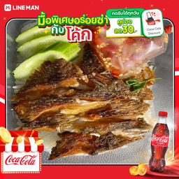 [อร่อยซ่ากับโค้ก] ข้าวปลาแกะ+โค้ก+น้ำแข็ง