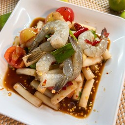 ตำไหลบัวกุ้งสด-กุ้งลวก