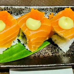 Avocado, salmon, seaweed