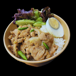 ข้าวหน้าหมูผัดกะปิ + ไข่ต้ม