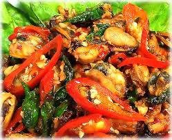 หอยแมลงภู่ผัดพริกเผา (กับข้าว)