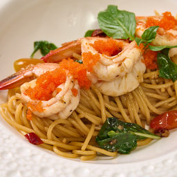 สปาเก็ตตี้กุ้งพริกกระเทียมโรยไข่กุ้ง