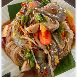 ยำเส้นเล็กหมูยอกุ้งสดปลาร้า