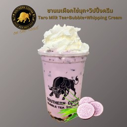 ชานมเผือก+ไข่มุก+วิปปิ้งครีม (Taro Milk Tea+Bubble+Whipping Cream)