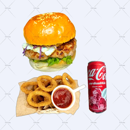 เบอร์เกอร์ไก่+หอมทอด+โค้ก