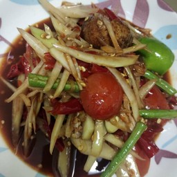 ตำลาวใส่มะกอก(ไม่ใส่น้ำตาล)