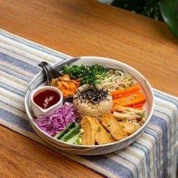 ข้าวยำเกาหลีบิบิมบับเต้าหู้ผัก vegan
