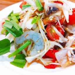 ตำกุ้งสด+หมูยอ