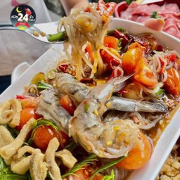 ตำเส้นเล็ก กุ้ง และ หมึก แถม แคปหมู