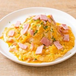 Creamy Omelette With Bacon On Rice
