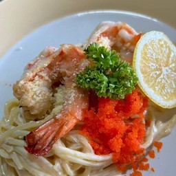 สปาเกตตี้ครีมซอสสไปชี่ไข่กุ้ง