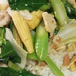 ข้าวราดผัดผักรวมใส่ไก่