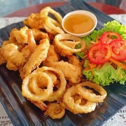 ผักชุปเเป้งทอด+หอมทอด