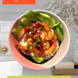 กุ้งคั่วพริกเกลือราดข้าว