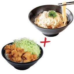 ข้าวหน้าไก่คาราอาเกะ + อุด้งร้อน