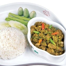ข้าวคั่วกลิ้งซี่โครงอ่อนพริิกแกงจันทบุรี+ไข่เจียว