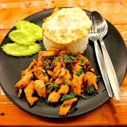 Chicken Basil Rice + Fried Egg