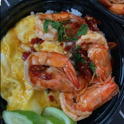 ข้าวราดกระเพรากุ้ง+ไข่ข้น (ไข่2ฟอง)