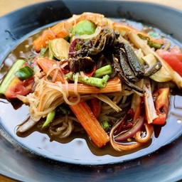 ตำเส้นเล็กปูอัด (ปูอัดเบนโตะ)